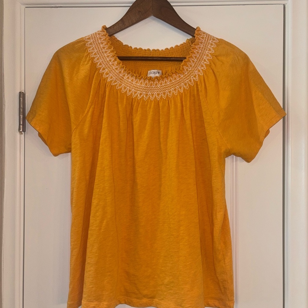 J. Crew Orange Smocked Short Sleeve Blouse